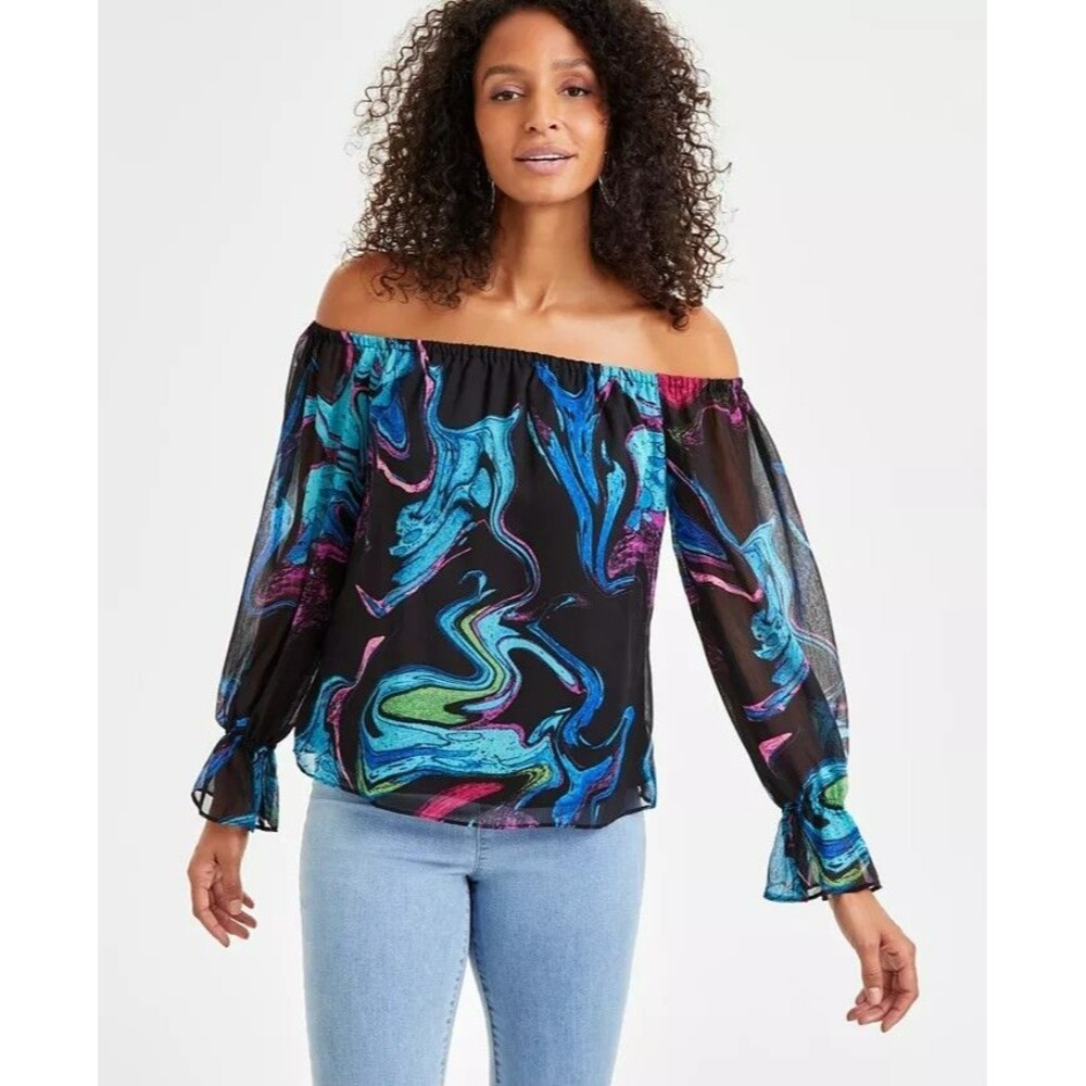 I.N.C. International Concepts Women's Off-The-Shoulder Top Size S, Meara Marble